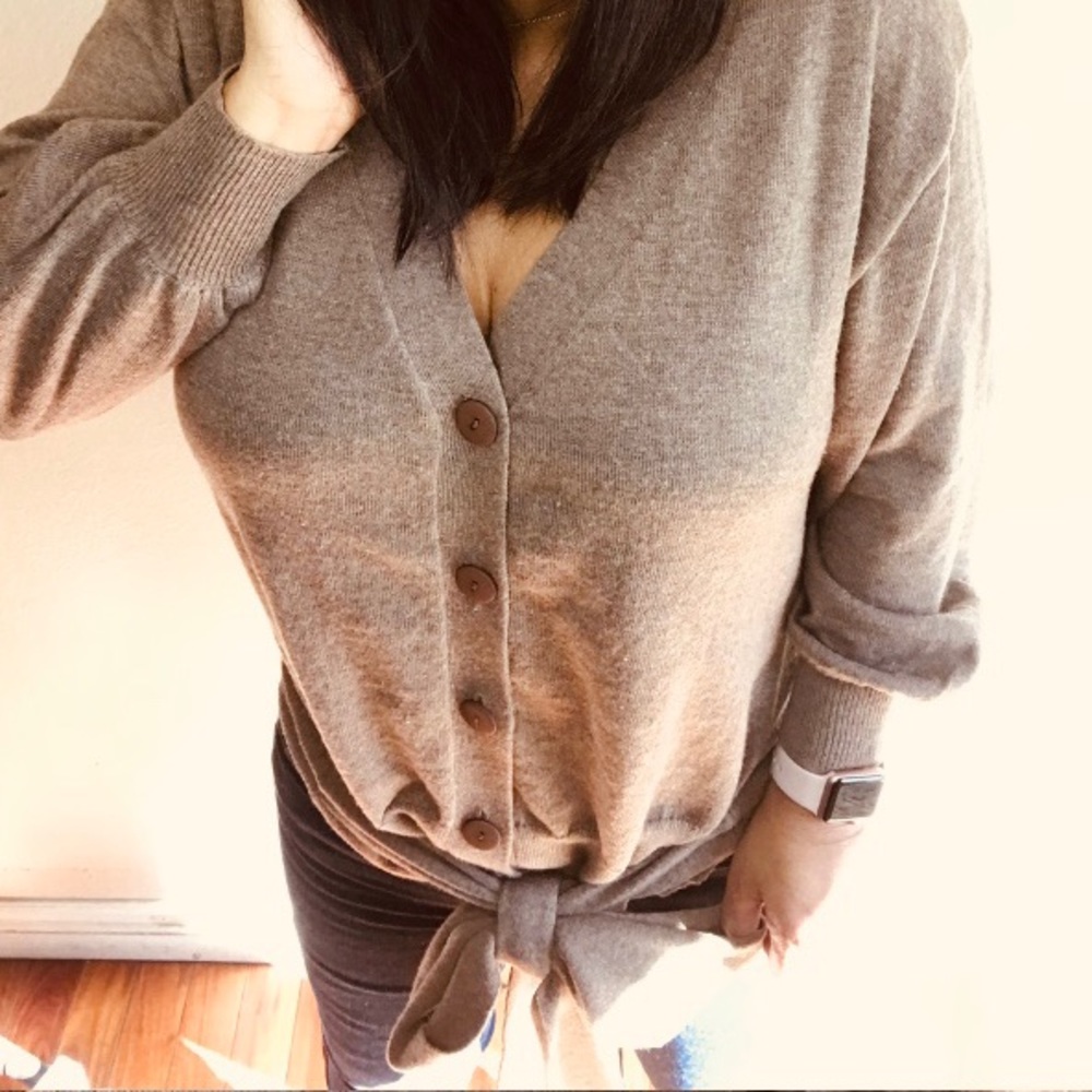 Button Down Cardigan With Tie At Waist